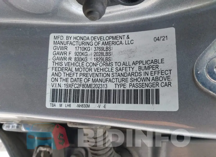 19XFC2F80ME202313 Photo# 9