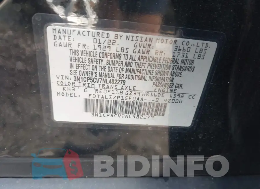 3N1CP5CV7NL482279 Photo# 9