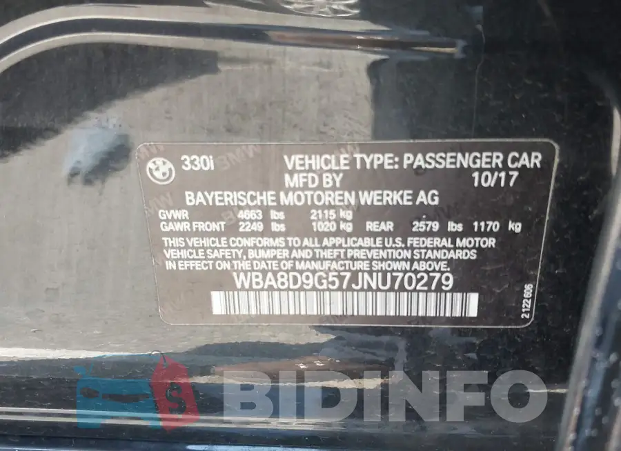 WBA8D9G57JNU70279 Photo# 9