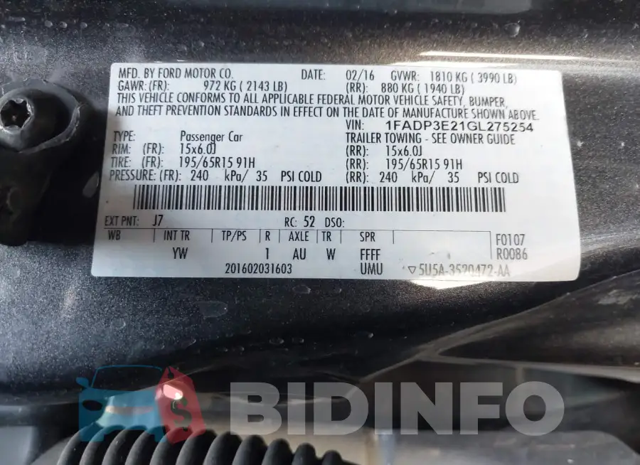 1FADP3E21GL275254 Photo# 9