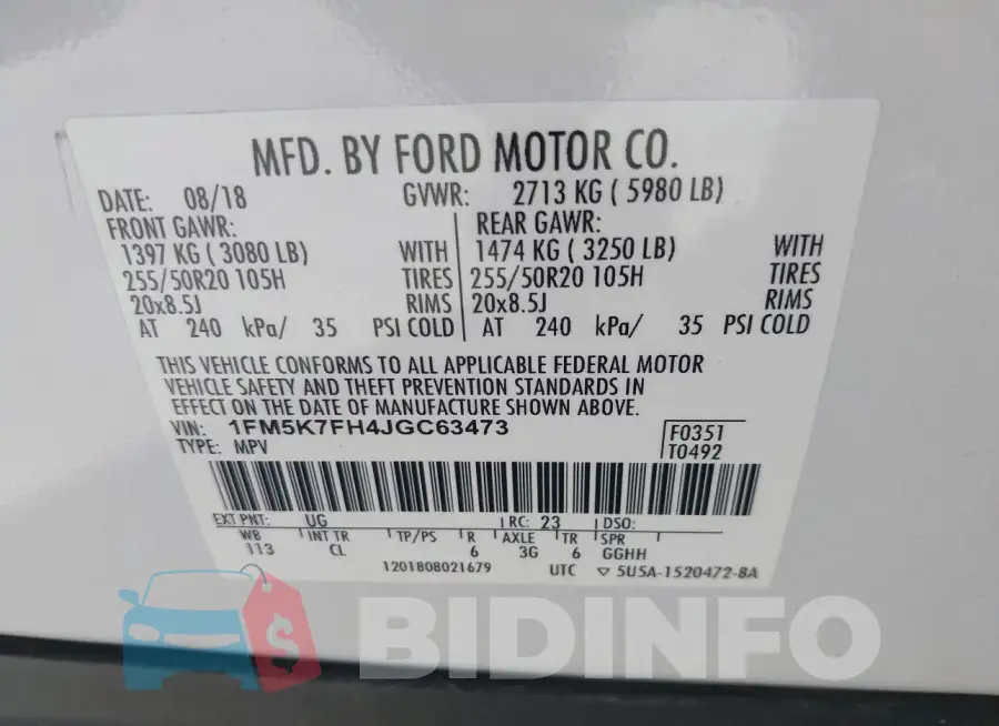 1FM5K7FH4JGC63473 Photo# 9