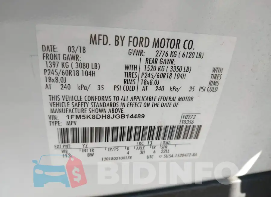 1FM5K8DH8JGB14489 Photo# 9