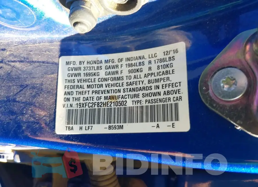 19XFC2F82HE210502 Photo# 9