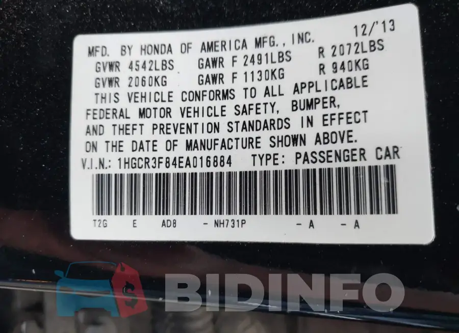 1HGCR3F84EA016884 Photo# 9
