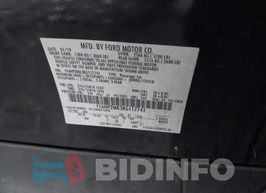 1FAHP2MK3KG117741 Photo# 9