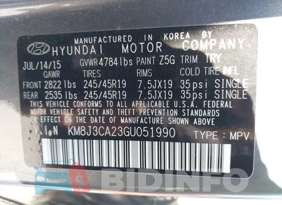 KM8J3CA23GU051990 Photo# 9