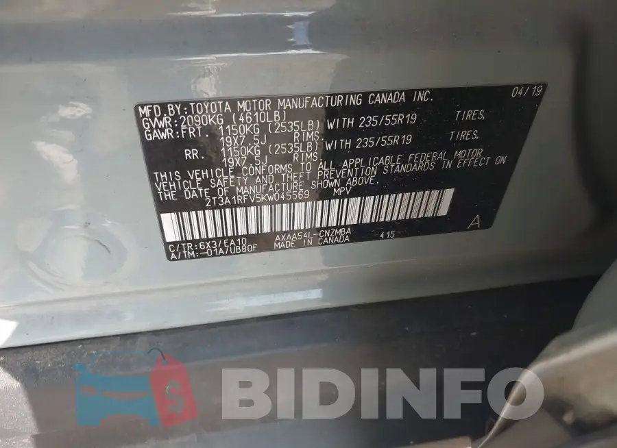 2T3A1RFV5KW045569 Photo# 9
