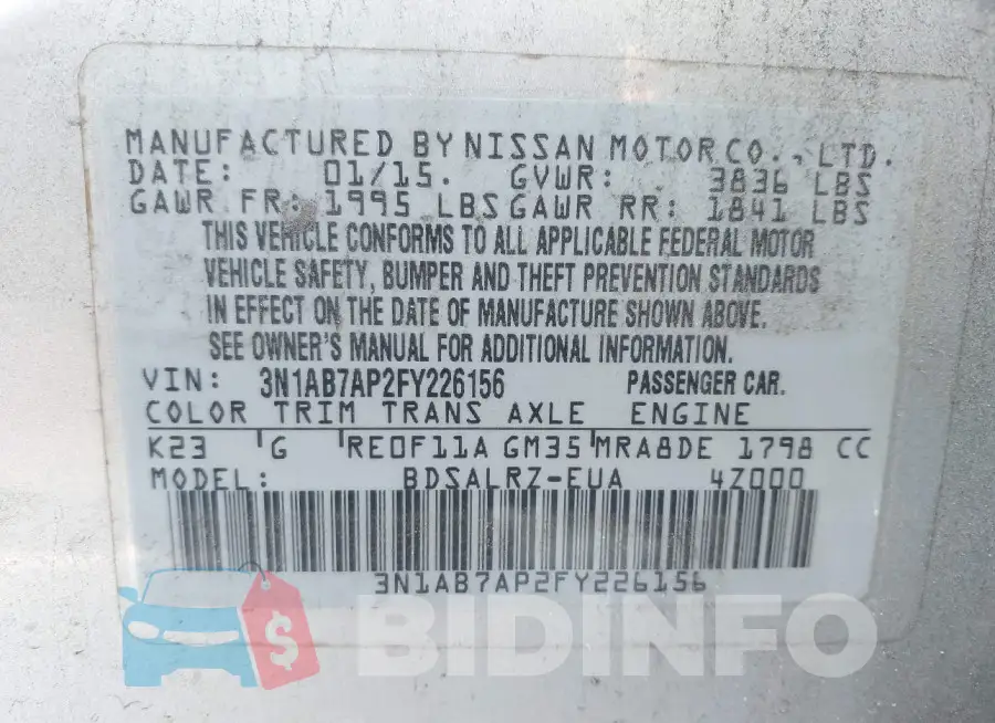 3N1AB7AP2FY226156 Photo# 9