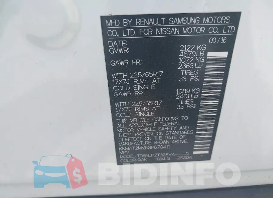 KNMAT2MV6GP670411 Photo# 9