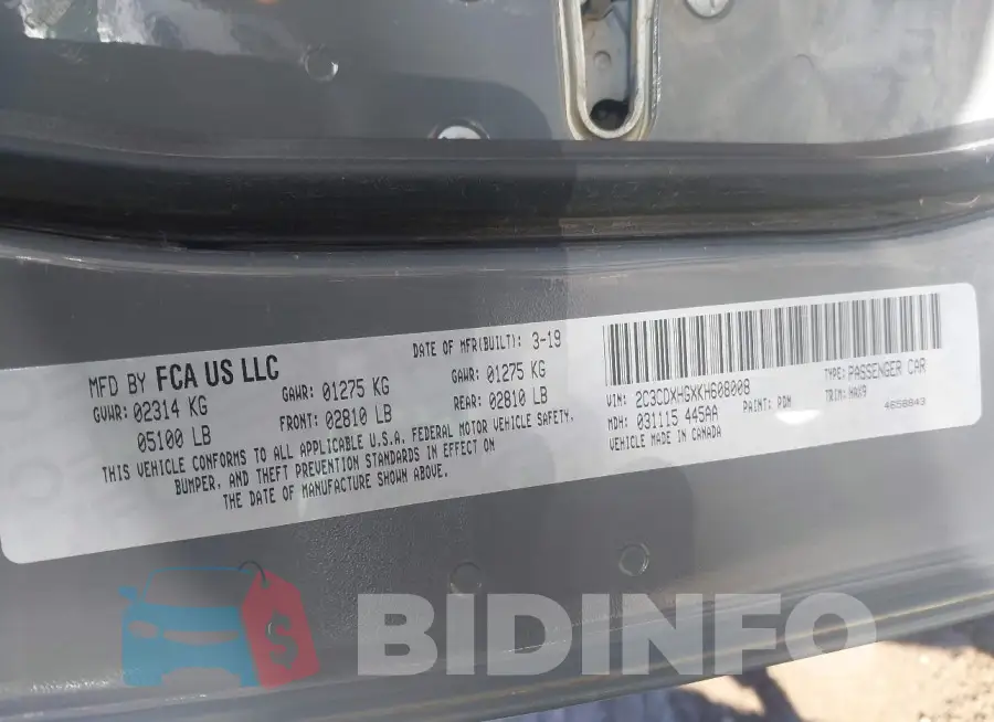 2C3CDXHGXKH608008 Photo# 9