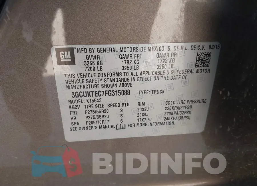 3GCUKTEC7FG315088 Photo# 9