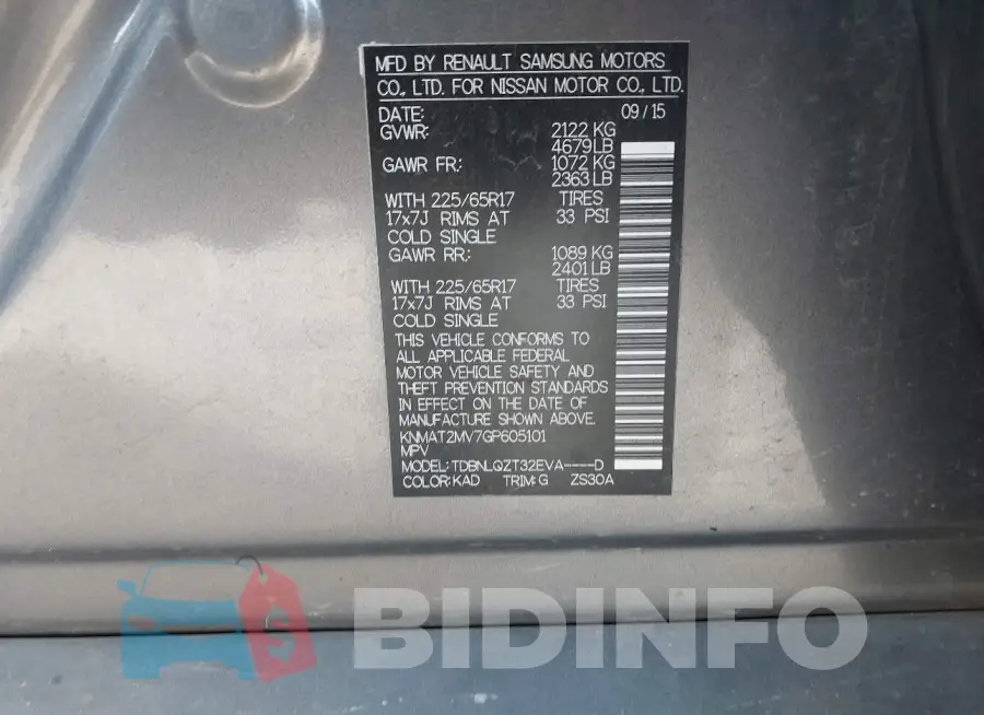 KNMAT2MV7GP605101 Photo# 9