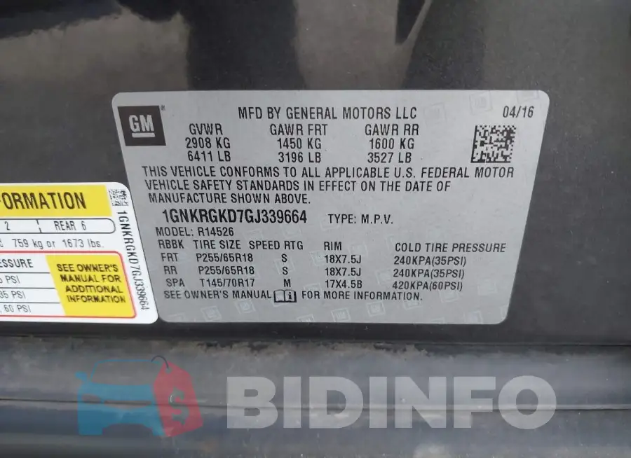 1GNKRGKD7GJ339664 Photo# 9