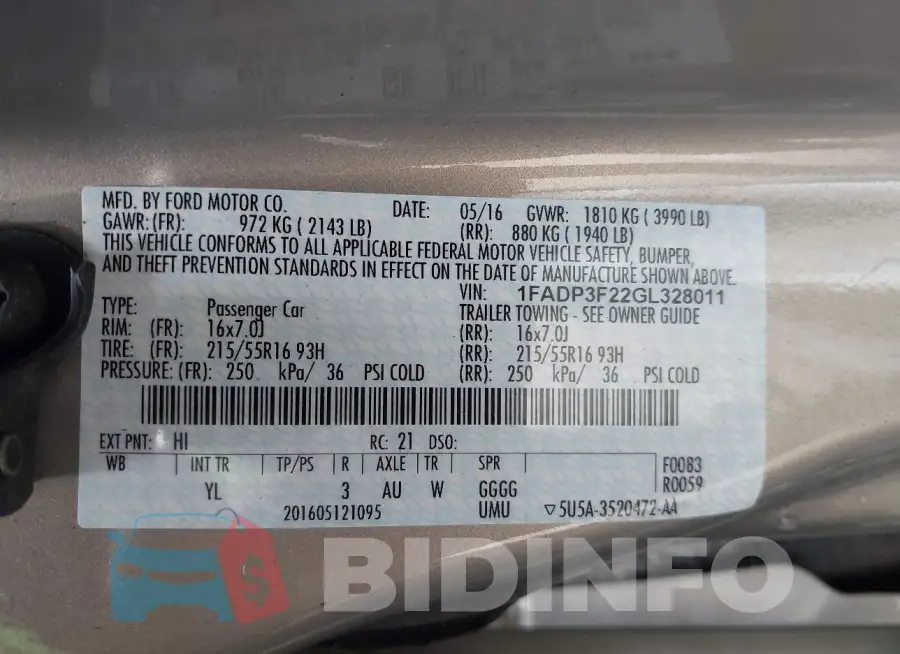 1FADP3F22GL328011 Photo# 9