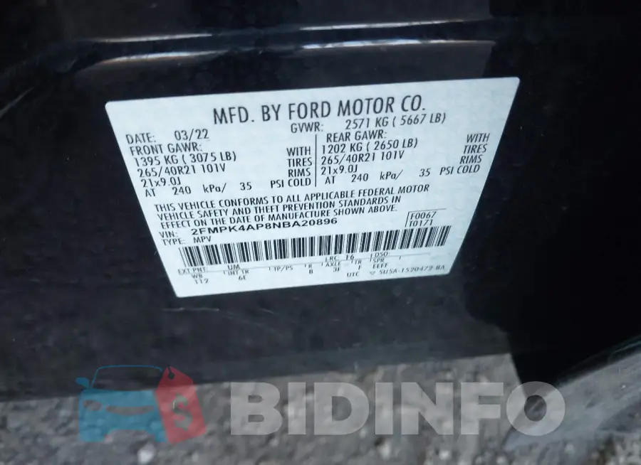 2FMPK4AP8NBA20896 Photo# 9