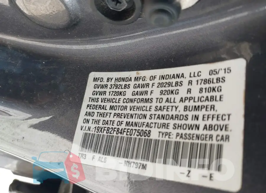 19XFB2F84FE075068 Photo# 9