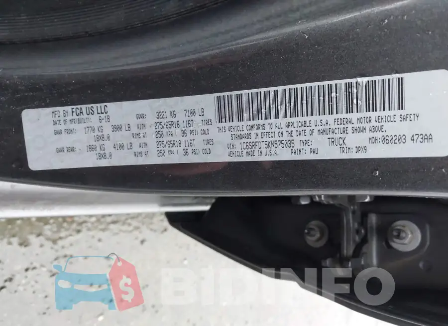 1C6SRFDT5KN575035 Photo# 9