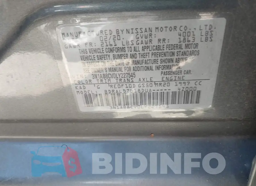 3N1AB8CV0LY227545 Photo# 9