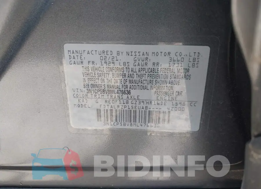 3N1CP5BV8ML476636 Photo# 9
