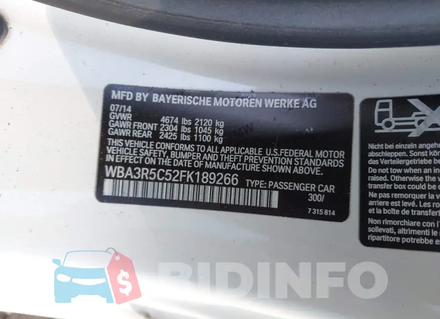 WBA3R5C52FK189266 Photo# 9