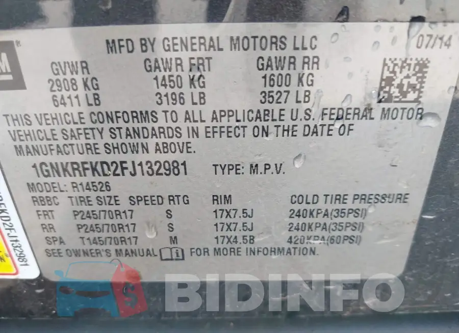 1GNKRFKD2FJ132981 Photo# 9