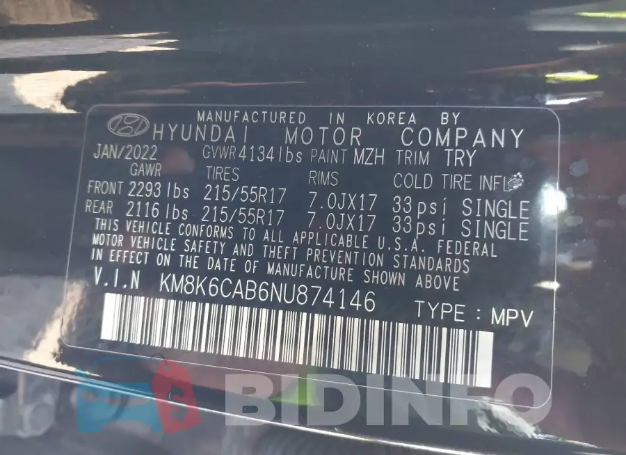 KM8K6CAB6NU874146 Photo# 9