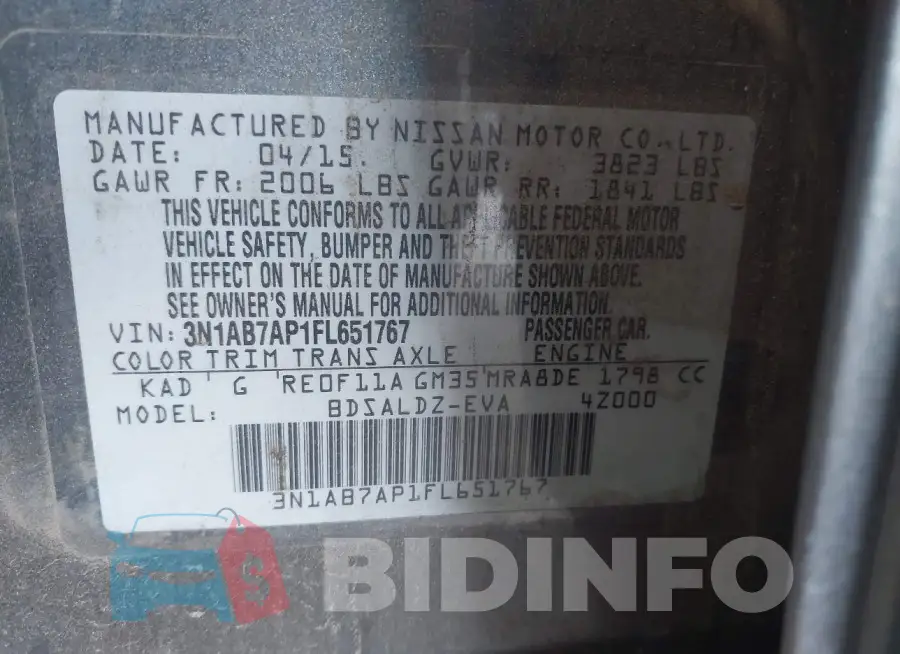 3N1AB7AP1FL651767 Photo# 9
