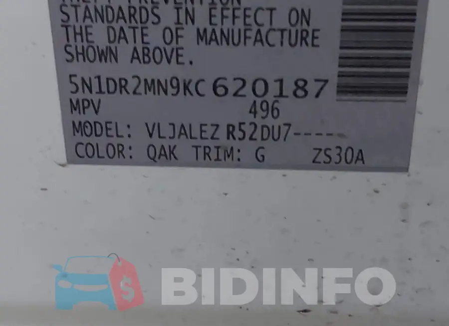 5N1DR2MN9KC620187 Photo# 9