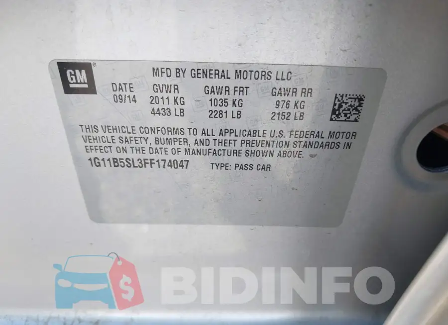 1G11B5SL3FF174047 Photo# 9