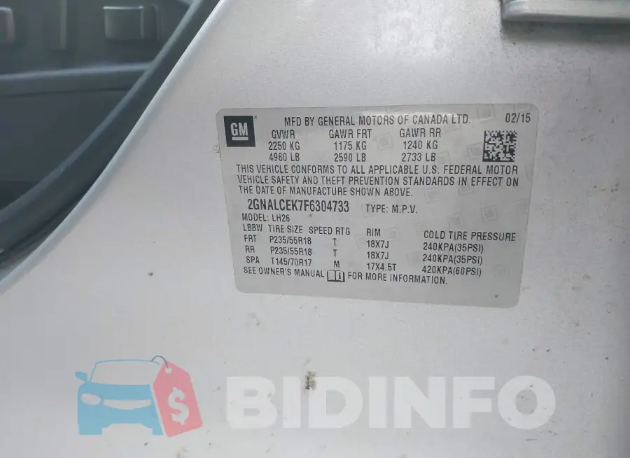 2GNALCEK7F6304733 Photo# 9
