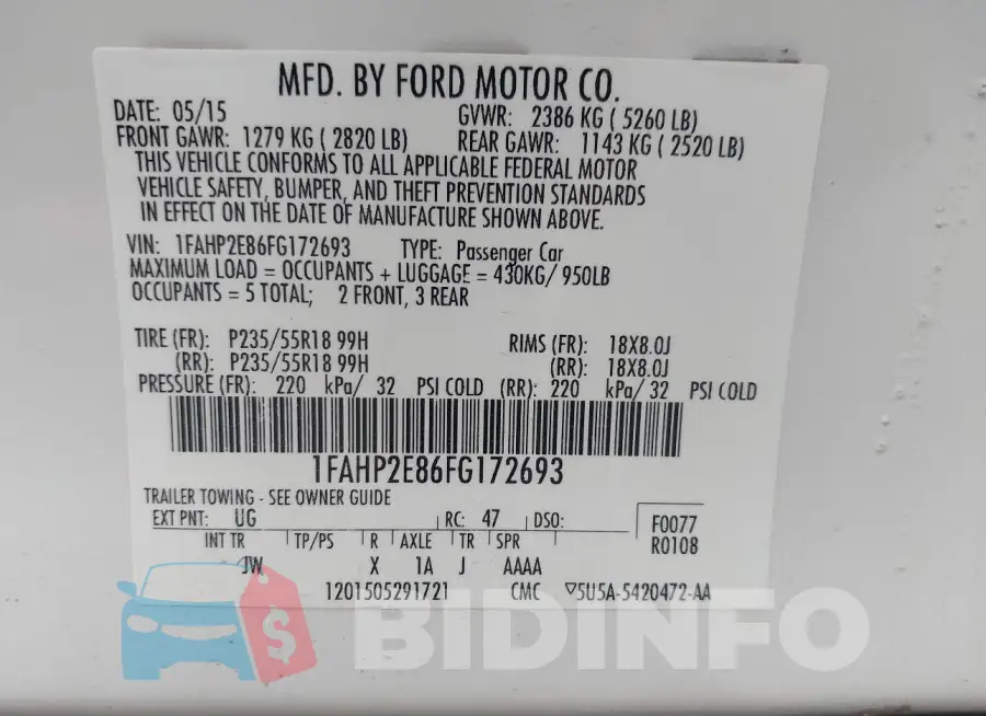 1FAHP2E86FG172693 Photo# 9