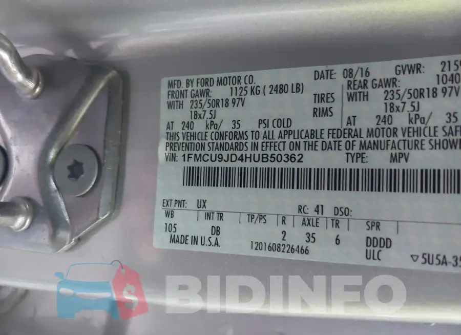 1FMCU9JD4HUB50362 Photo# 9
