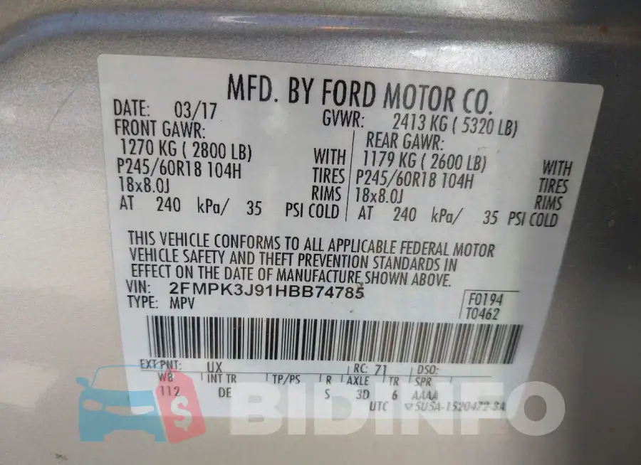2FMPK3J91HBB74785 Photo# 9