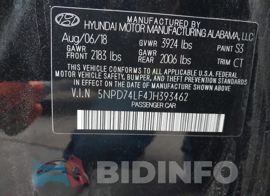 5NPD74LF4JH393462 Photo# 9