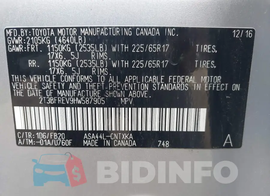 2T3BFREV9HW587905 Photo# 9