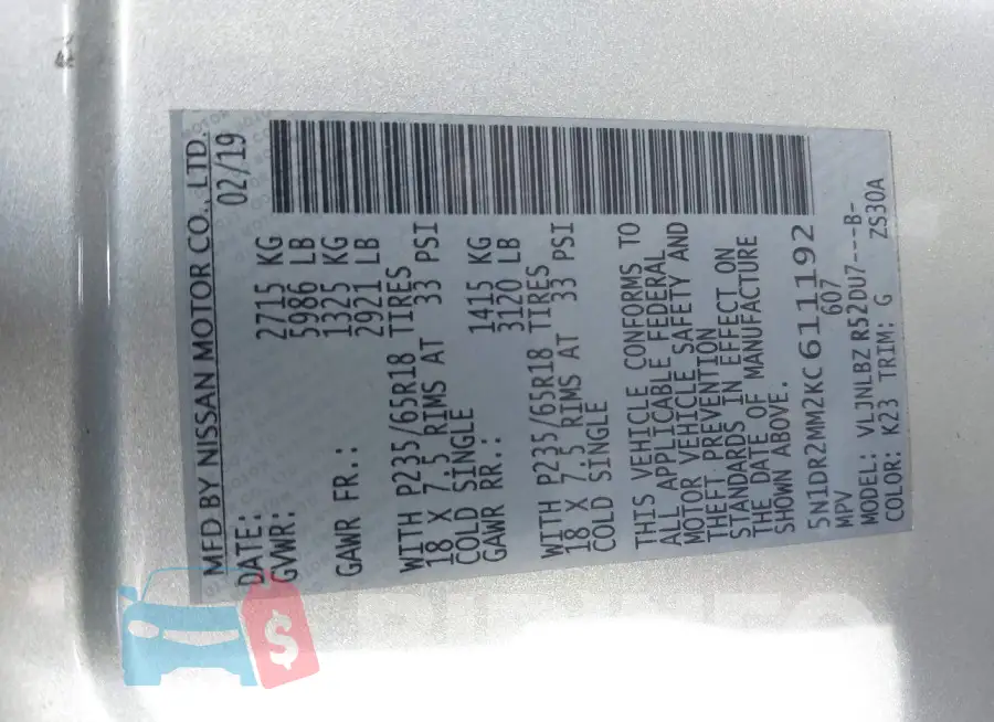 5N1DR2MM2KC611192 Photo# 9