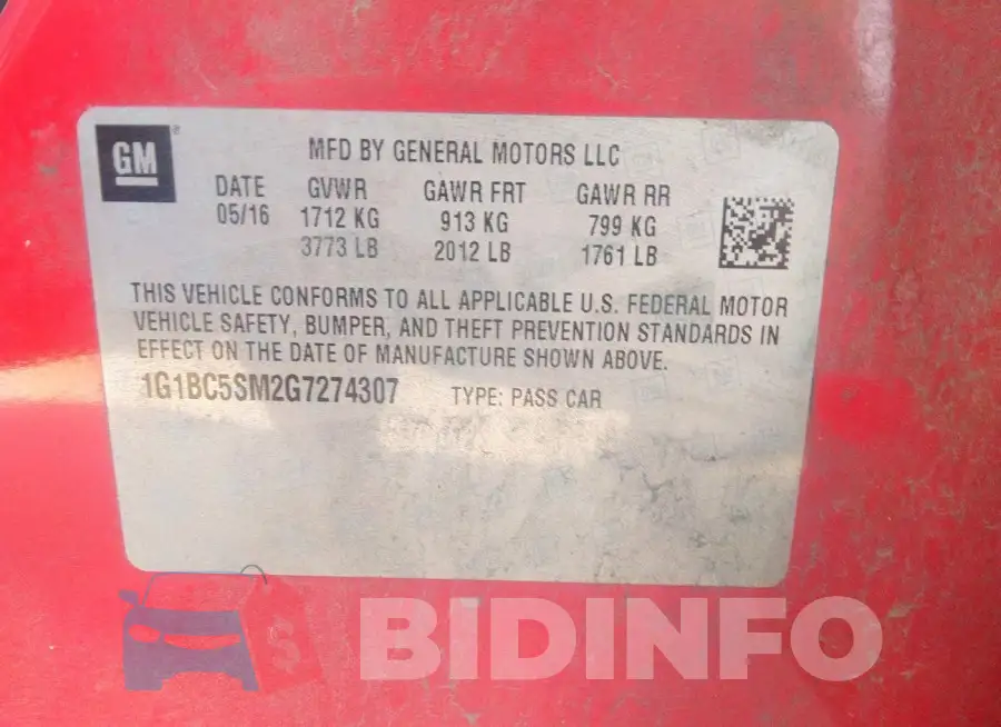 1G1BC5SM2G7274307 Photo# 9