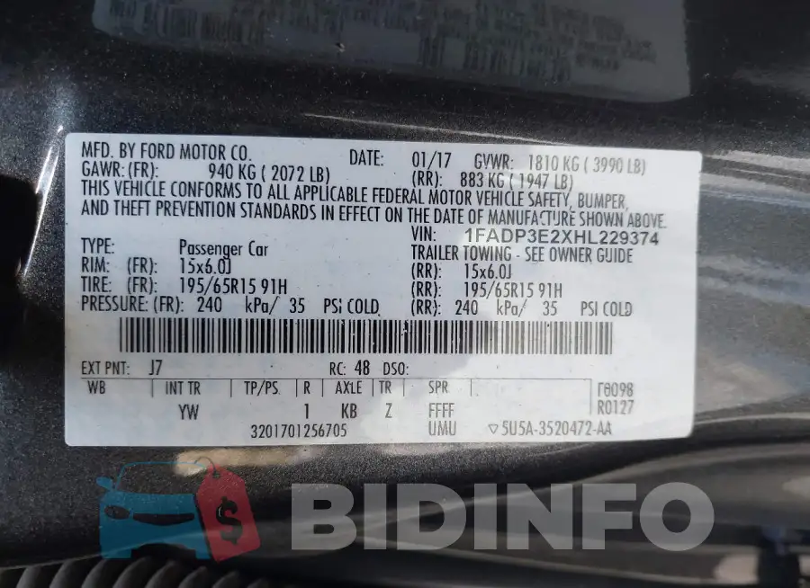 1FADP3E2XHL229374 Photo# 9