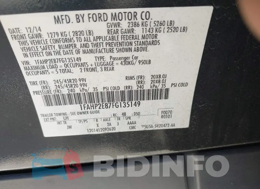 1FAHP2E87FG135149 Photo# 9