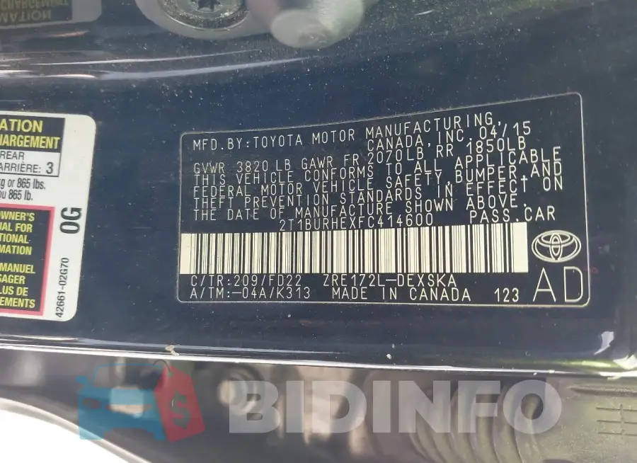 2T1BURHEXFC414600 Photo# 9
