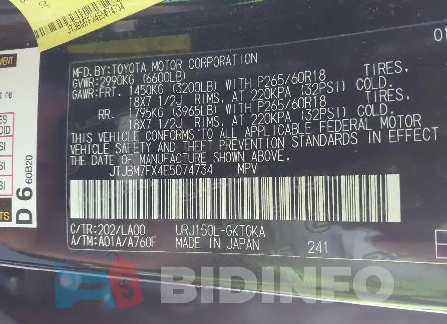 JTJBM7FX4E5074734 Photo# 9