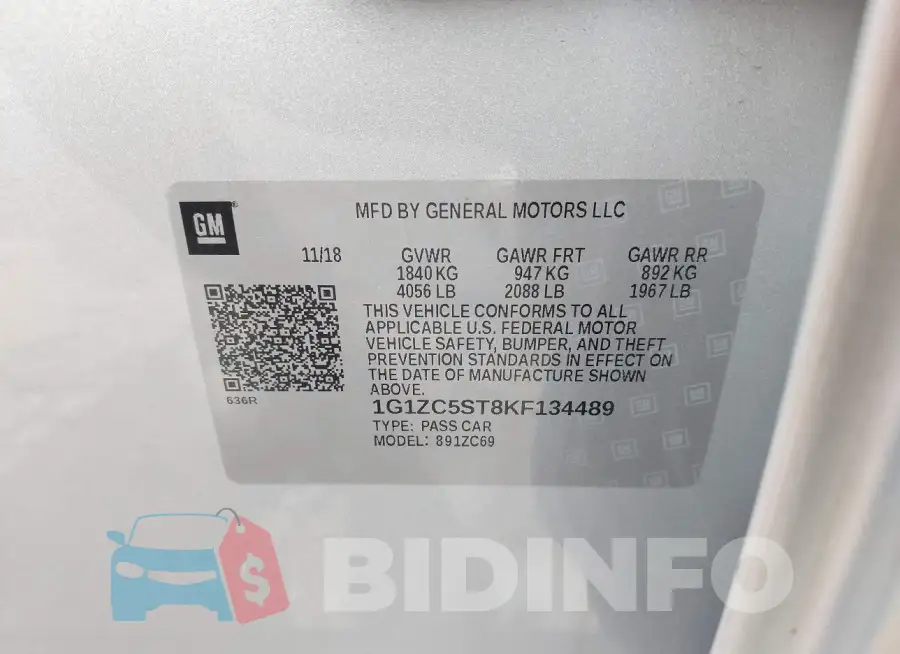 1G1ZC5ST8KF134489 Photo# 9