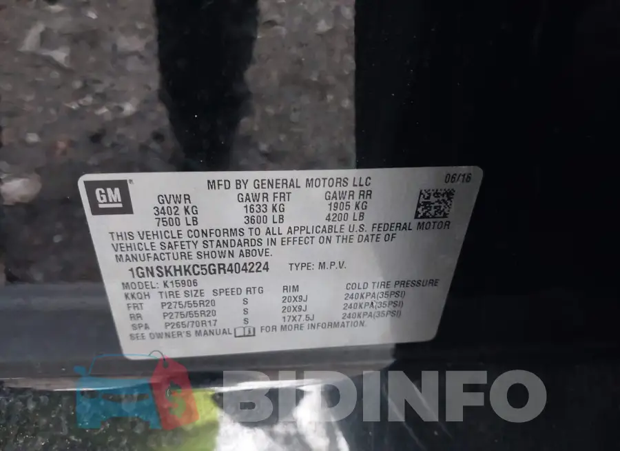 1GNSKHKC5GR404224 Photo# 9