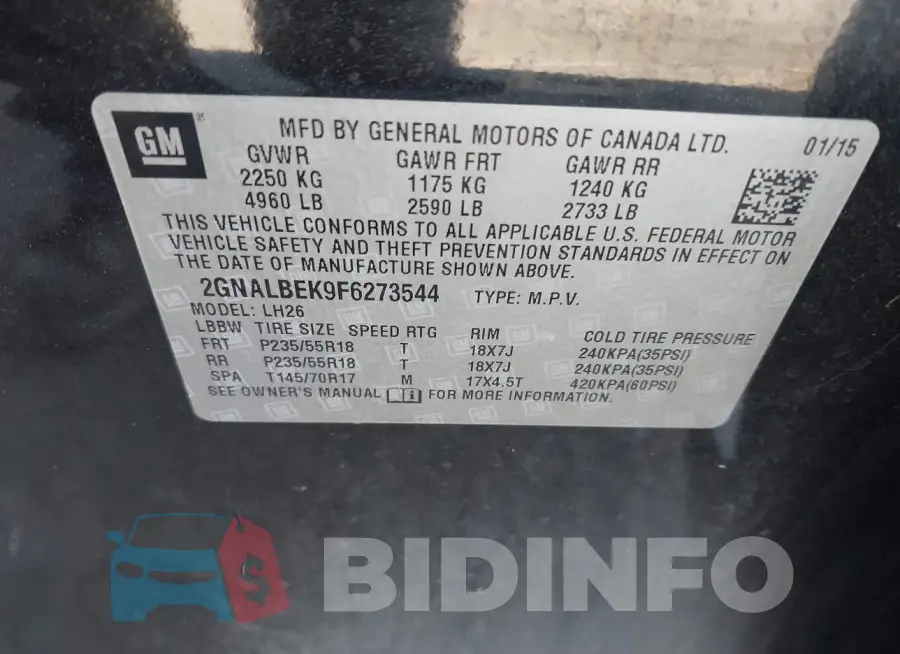2GNALBEK9F6273544 Photo# 9