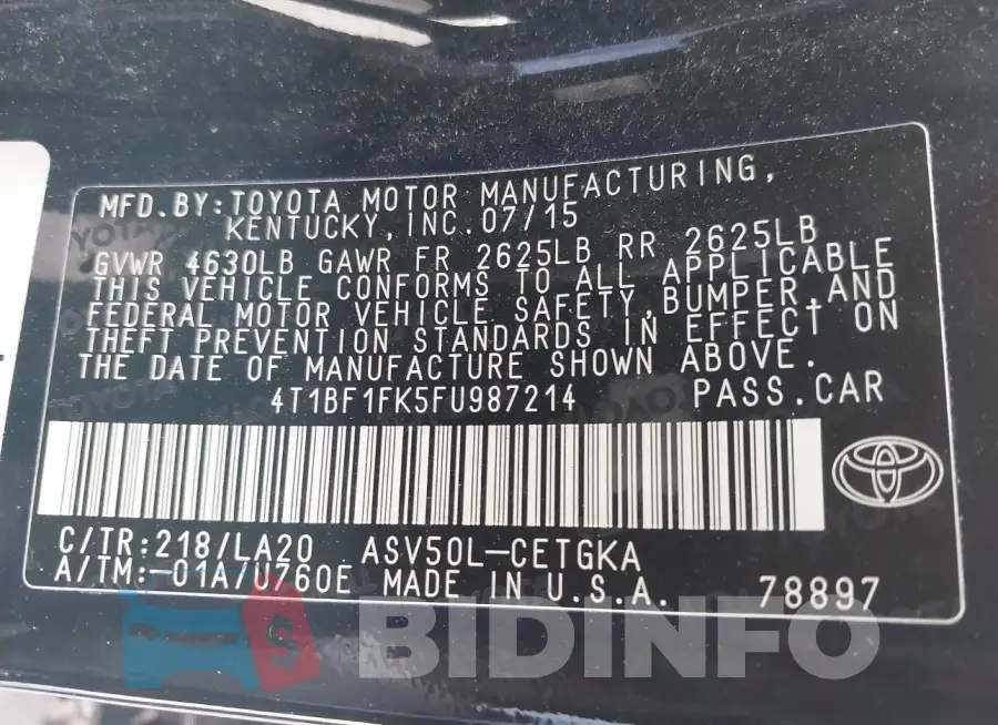 4T1BF1FK5FU987214 Photo# 9