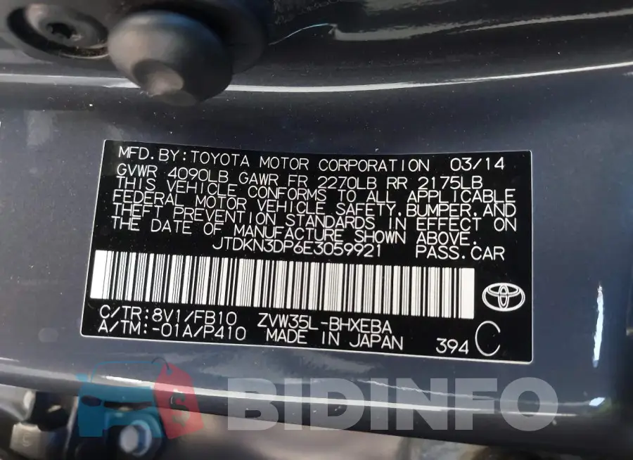 JTDKN3DP6E3059921 Photo# 9