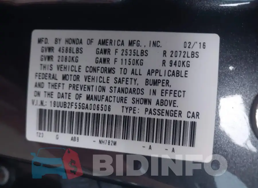 19UUB2F55GA006506 Photo# 9