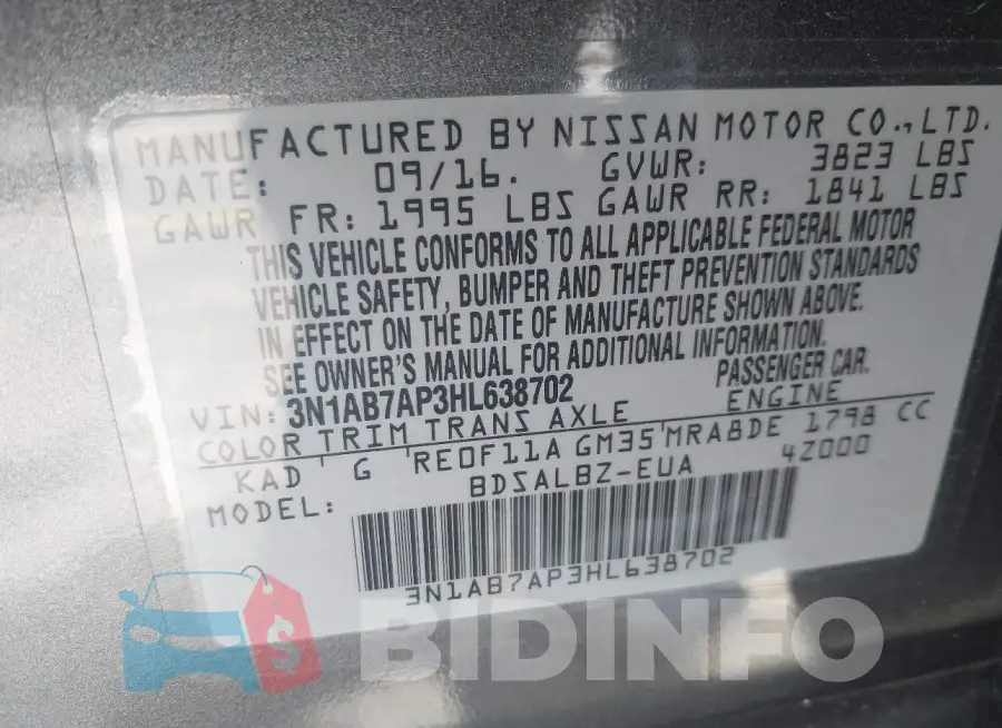 3N1AB7AP3HL638702 Photo# 9