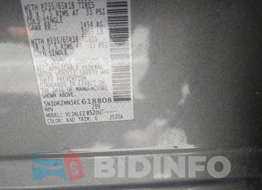 5N1DR2MN5KC618808 Photo# 9