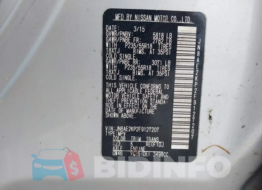 JN8AE2KP2F9127207 Photo# 9